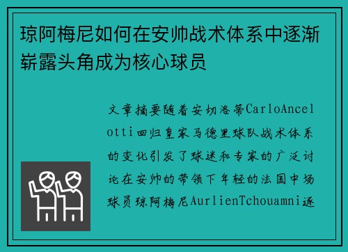 琼阿梅尼如何在安帅战术体系中逐渐崭露头角成为核心球员